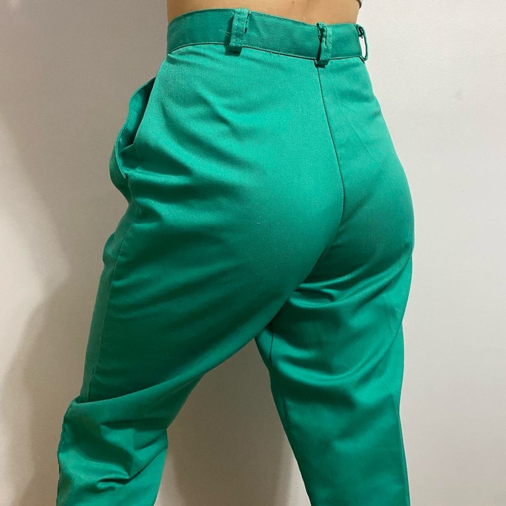 bright turquoise teal vintage 80s (?) straight leg trousers